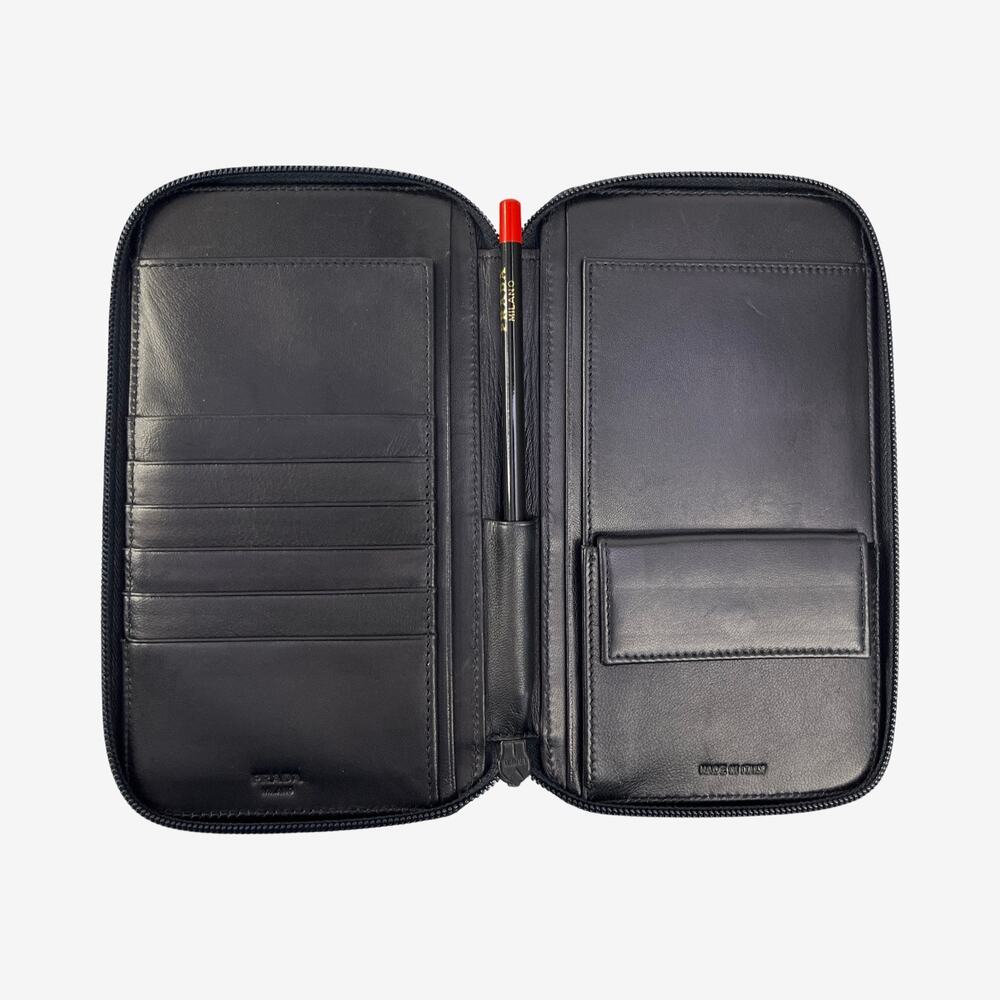 Prada Black Tessuto Nylon Leather Zip Around Travel Wallet Organizer Italy - Picture 5 of 14